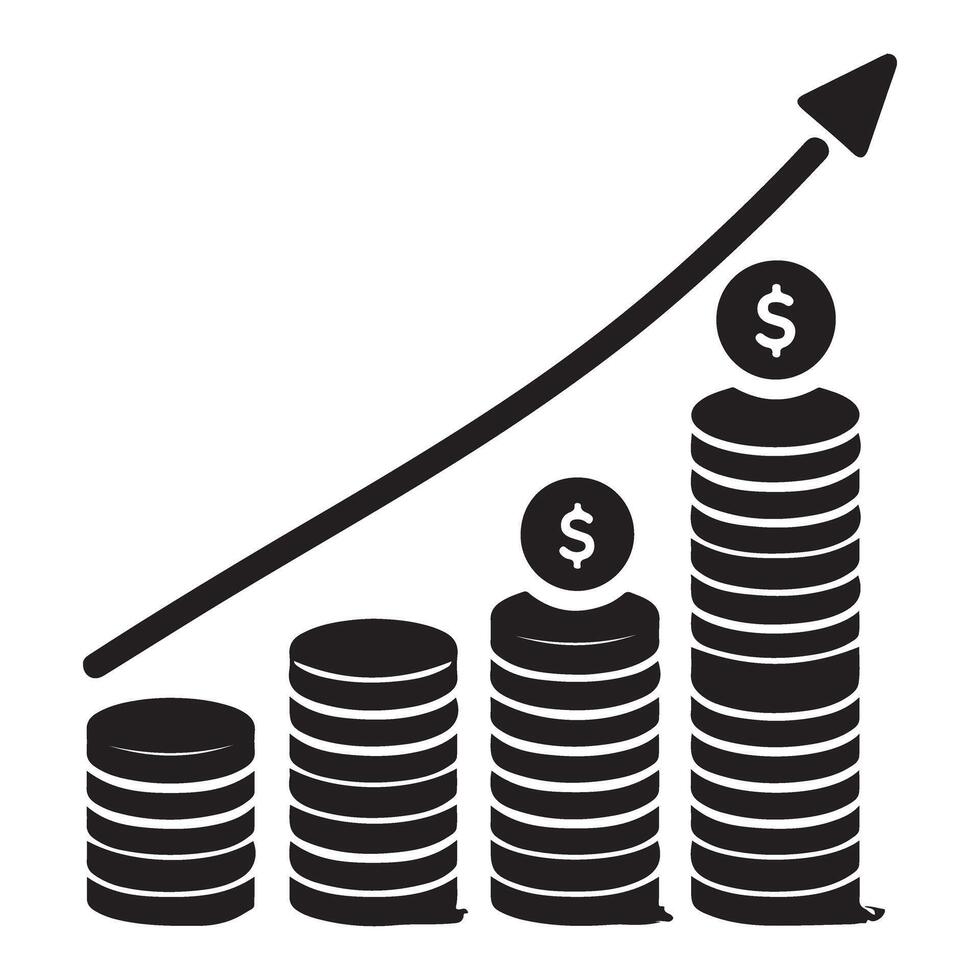 Financial Growth Silhouette Illustration with Increasing Stack of Coins vector
