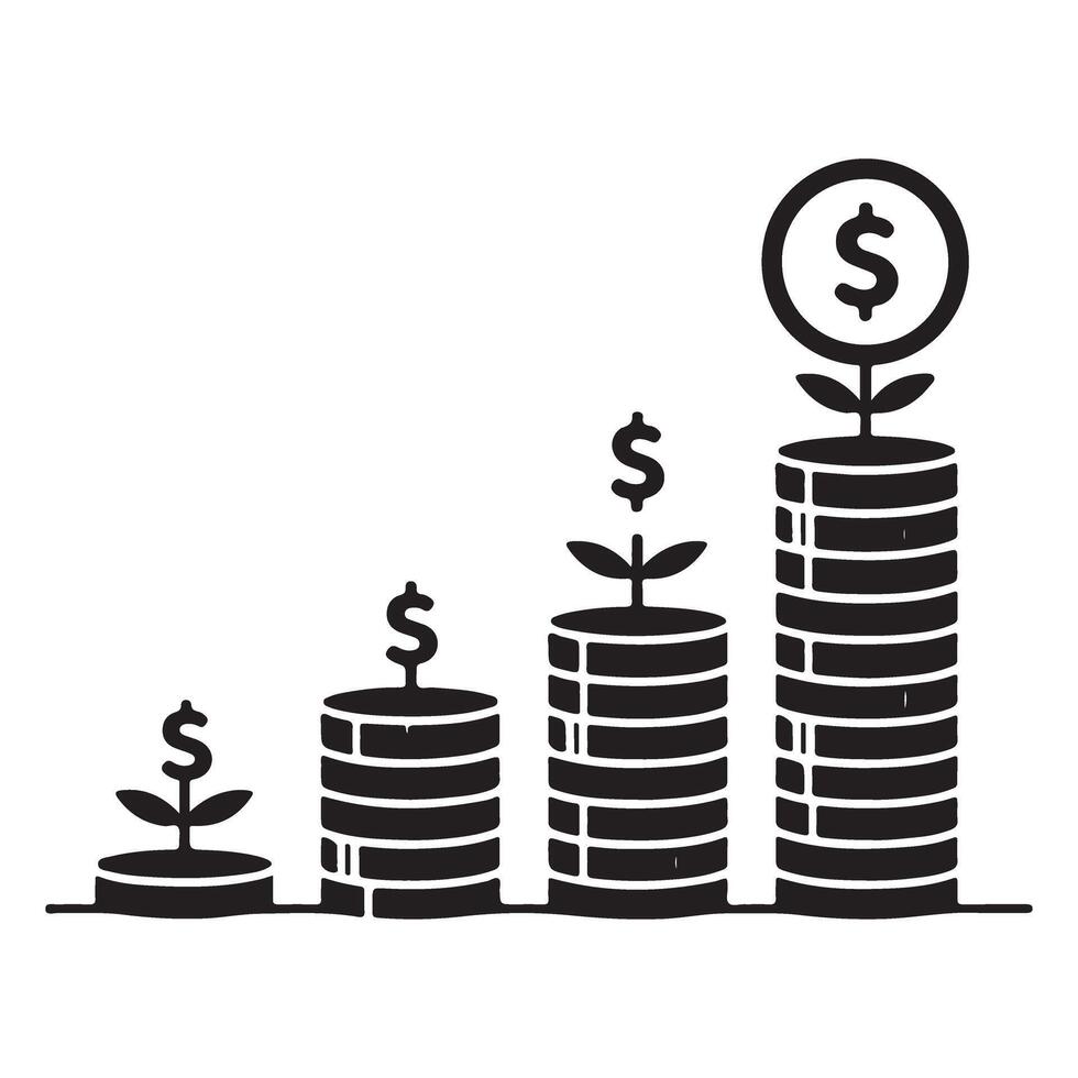 Financial growth silhouette art showing investment and prosperity vector