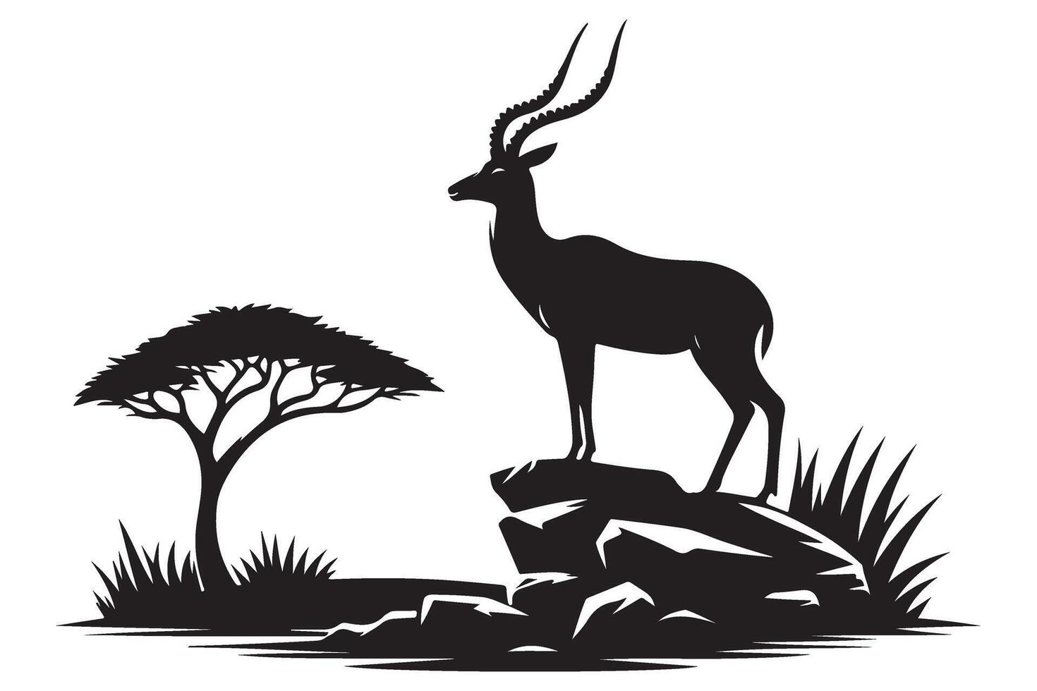 African Impala Silhouette Standing Scene Landscape vector