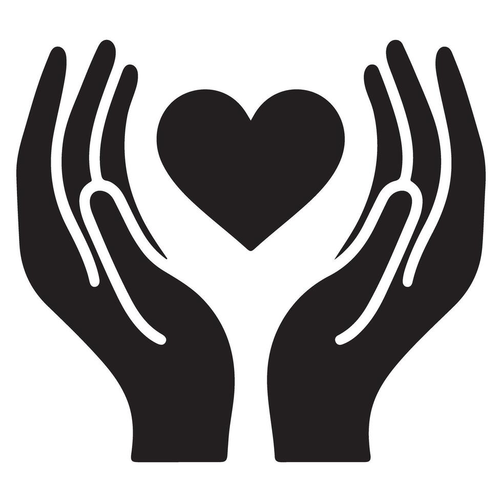 Heart in Hands Silhouette Symbolizing Love and Care vector