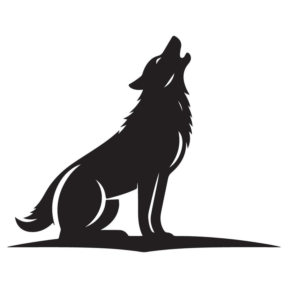 Howling wolf silhouette in moonlight wilderness nature icon vector