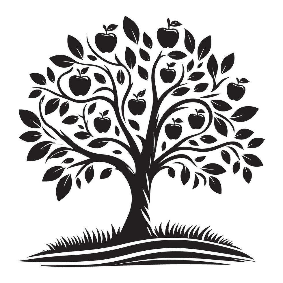Apple Tree Silhouette with Many Apples Illustration vector