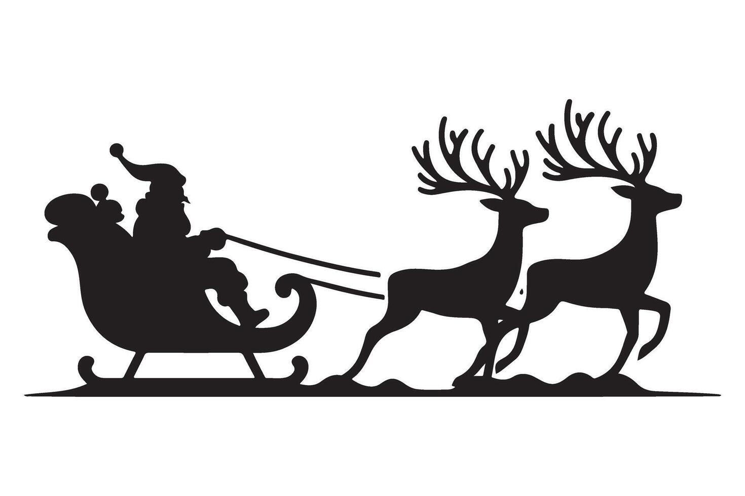 Santa Claus sleigh silhouette with reindeer Christmas holiday illustration vector