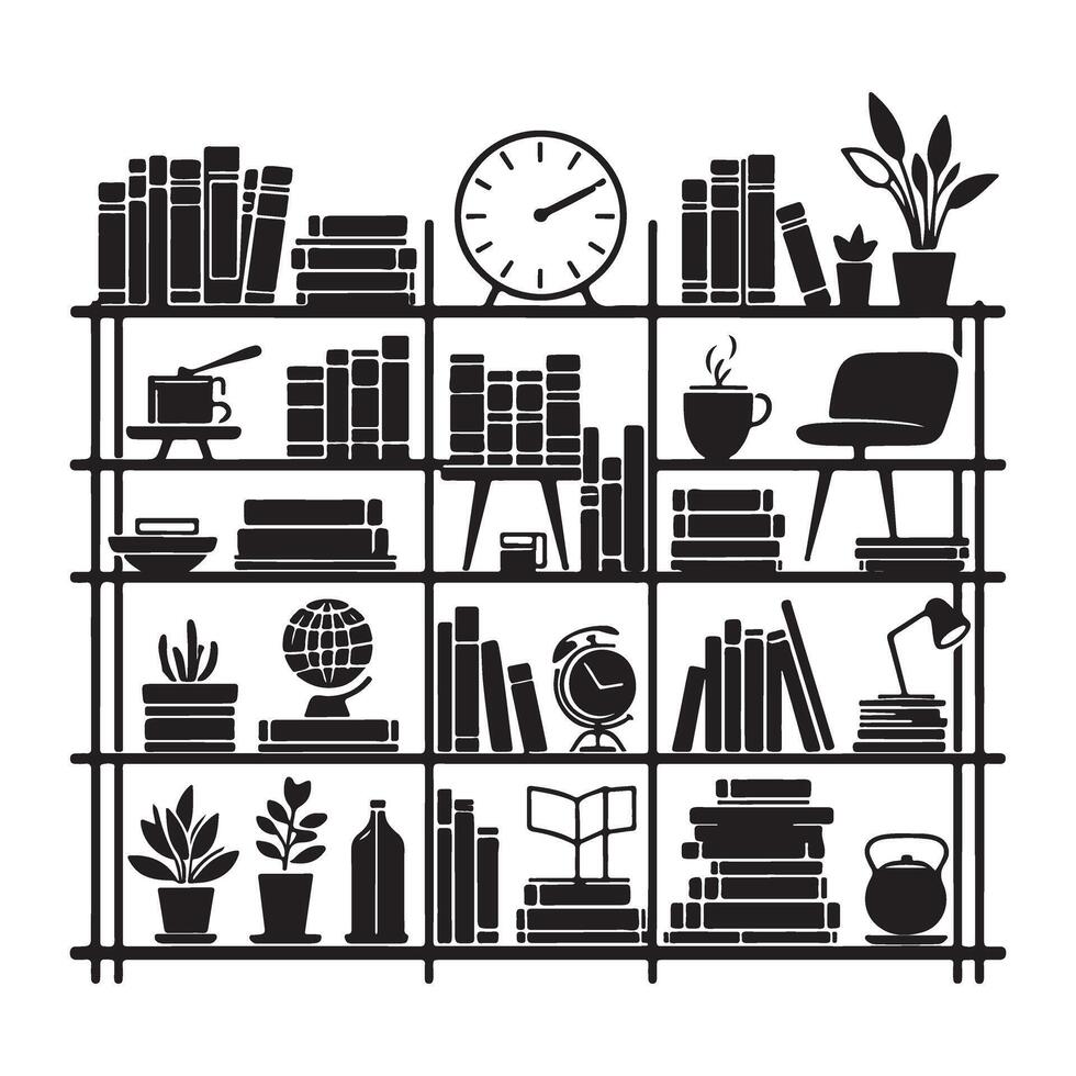 Bookshelf Silhouette Illustration for Book Lovers and Readers vector