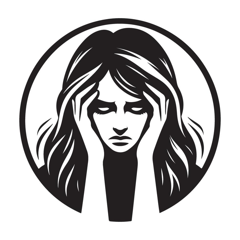 Woman suffering from headache stress and anxiety illustration vector