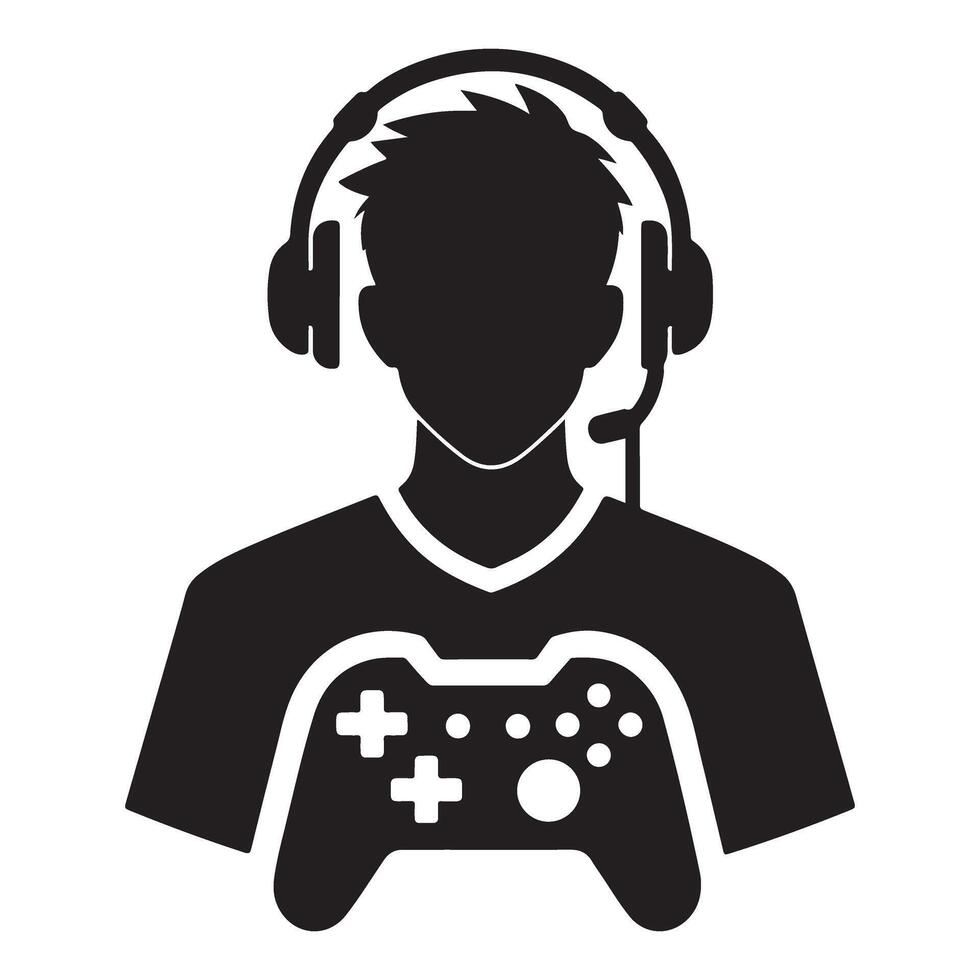 Gamer silhouette illustration with headset and controller graphic vector