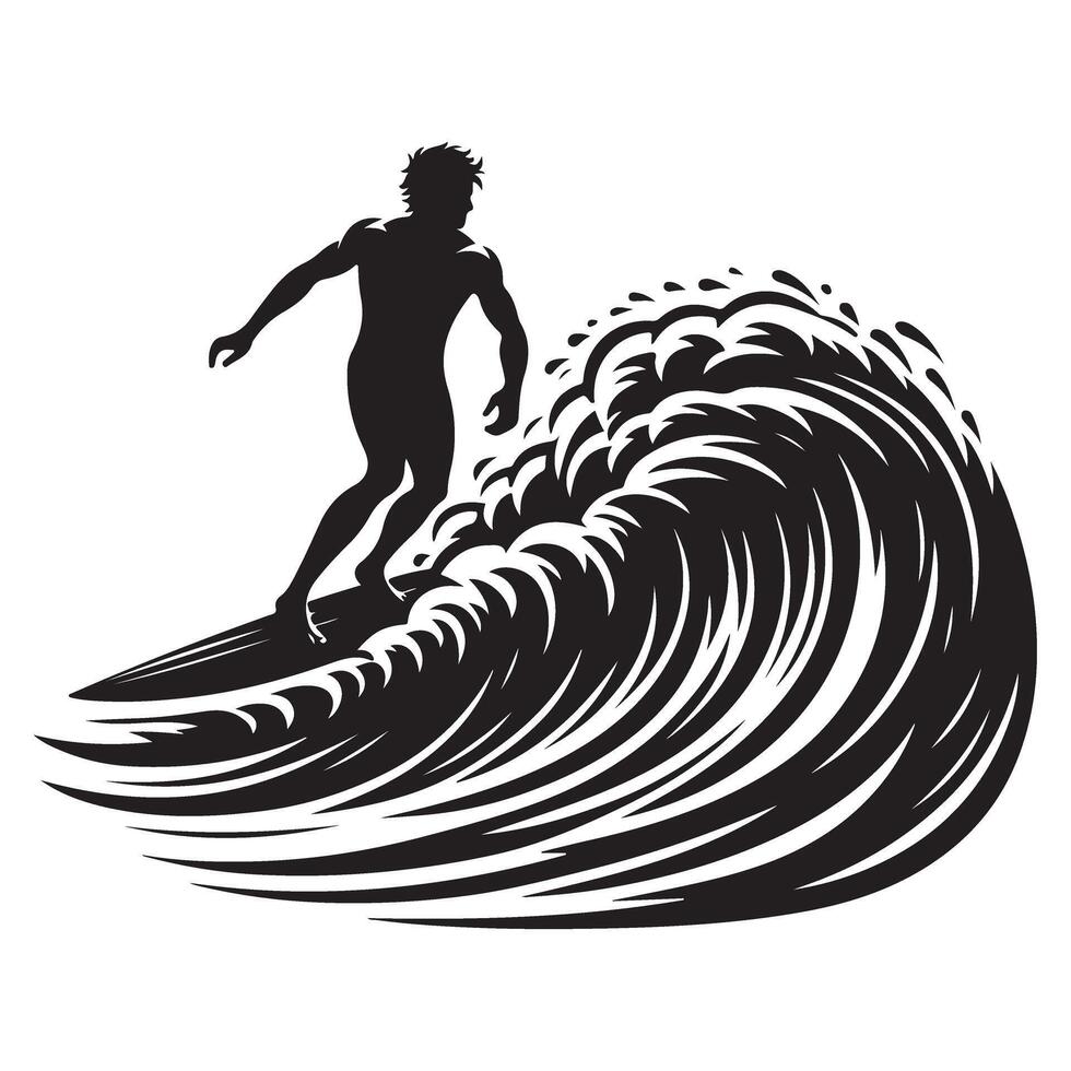 Surfer Silhouette Riding Wave Illustration Water Sport Activity vector