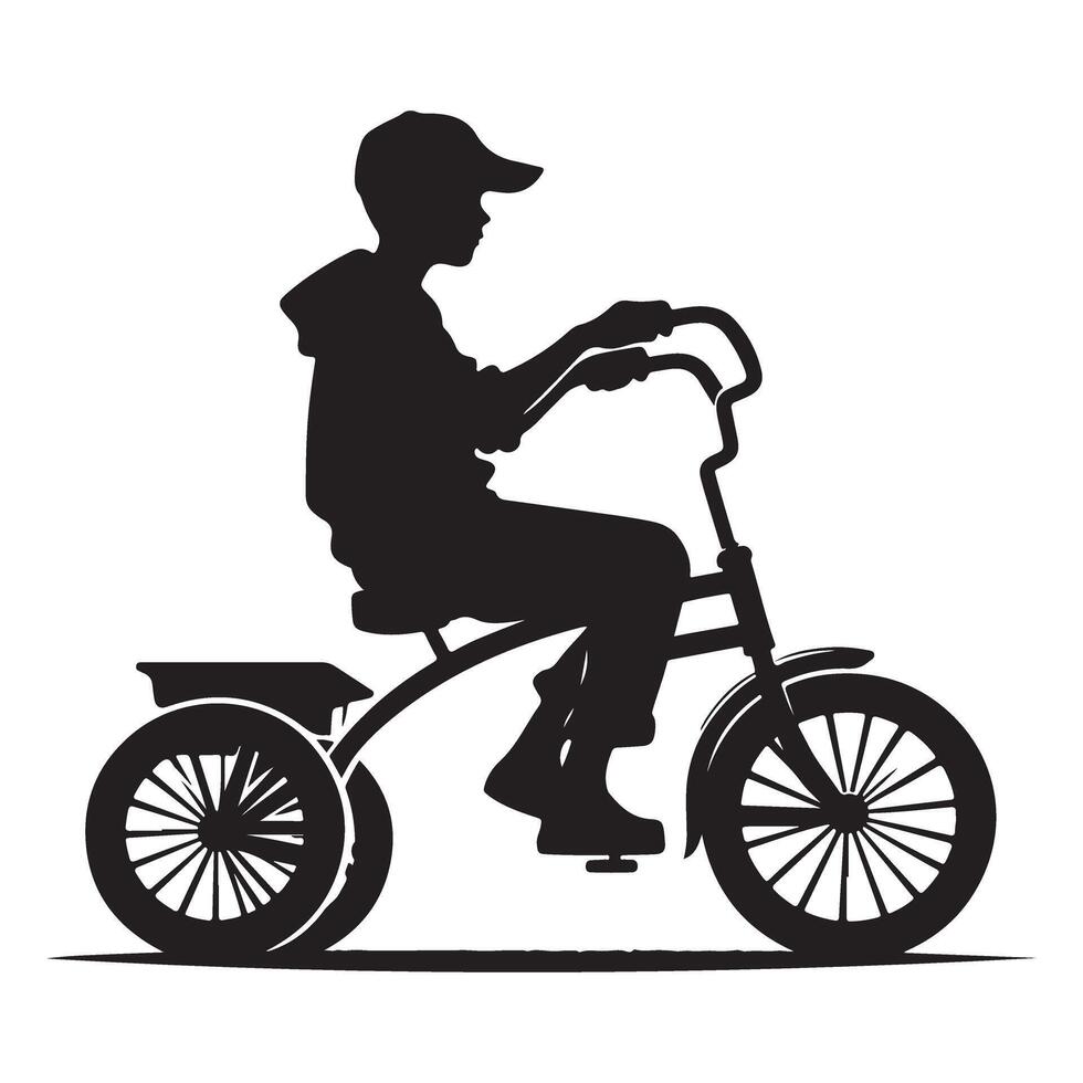 Silhouette Boy Riding Tricycle Joyful Childhood Scene Illustration vector
