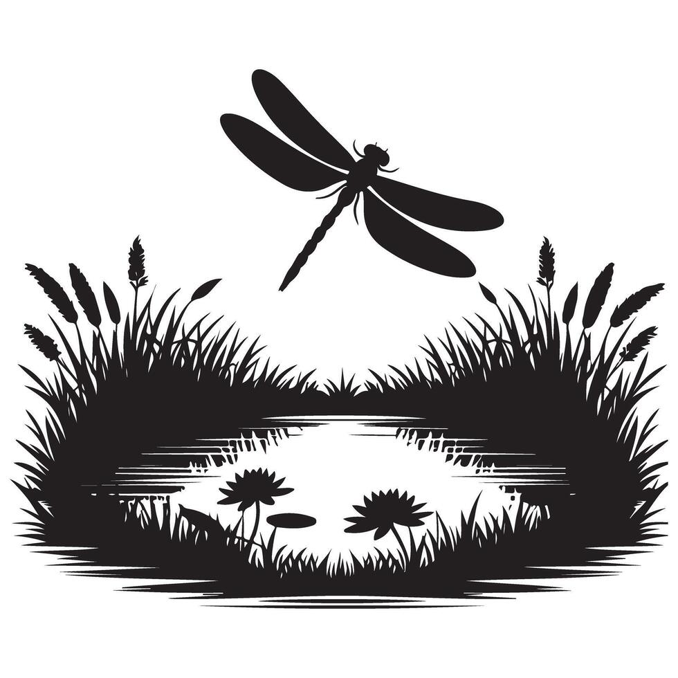 Elegant Dragonfly over Pond Illustration for Nature and Ecology Projects vector