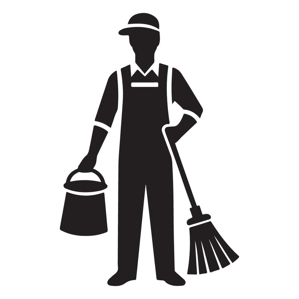 Silhouette of Cleaning Service Worker Illustration on Isolated Background vector
