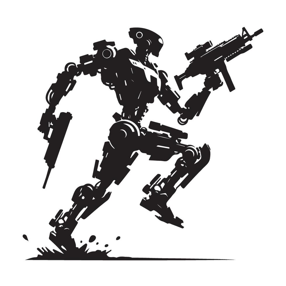 Futuristic War Robot Silhouette Illustration armed Robot Warrior Graphic vector