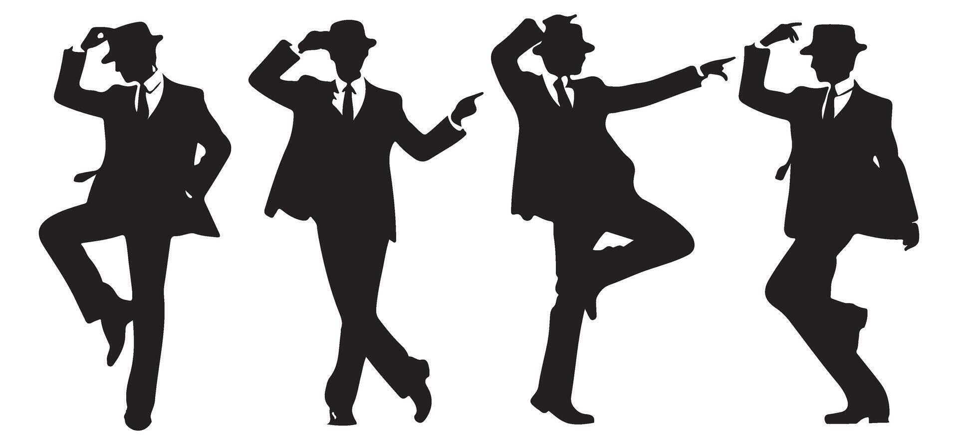 Dancing Man Silhouette Set of Retro Style Performers vector