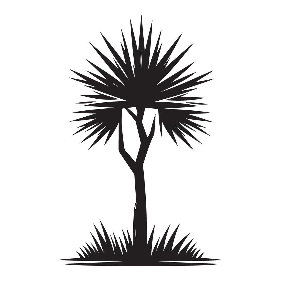 Detailed Fan Palm Tree Silhouette Image Tropical Icon vector
