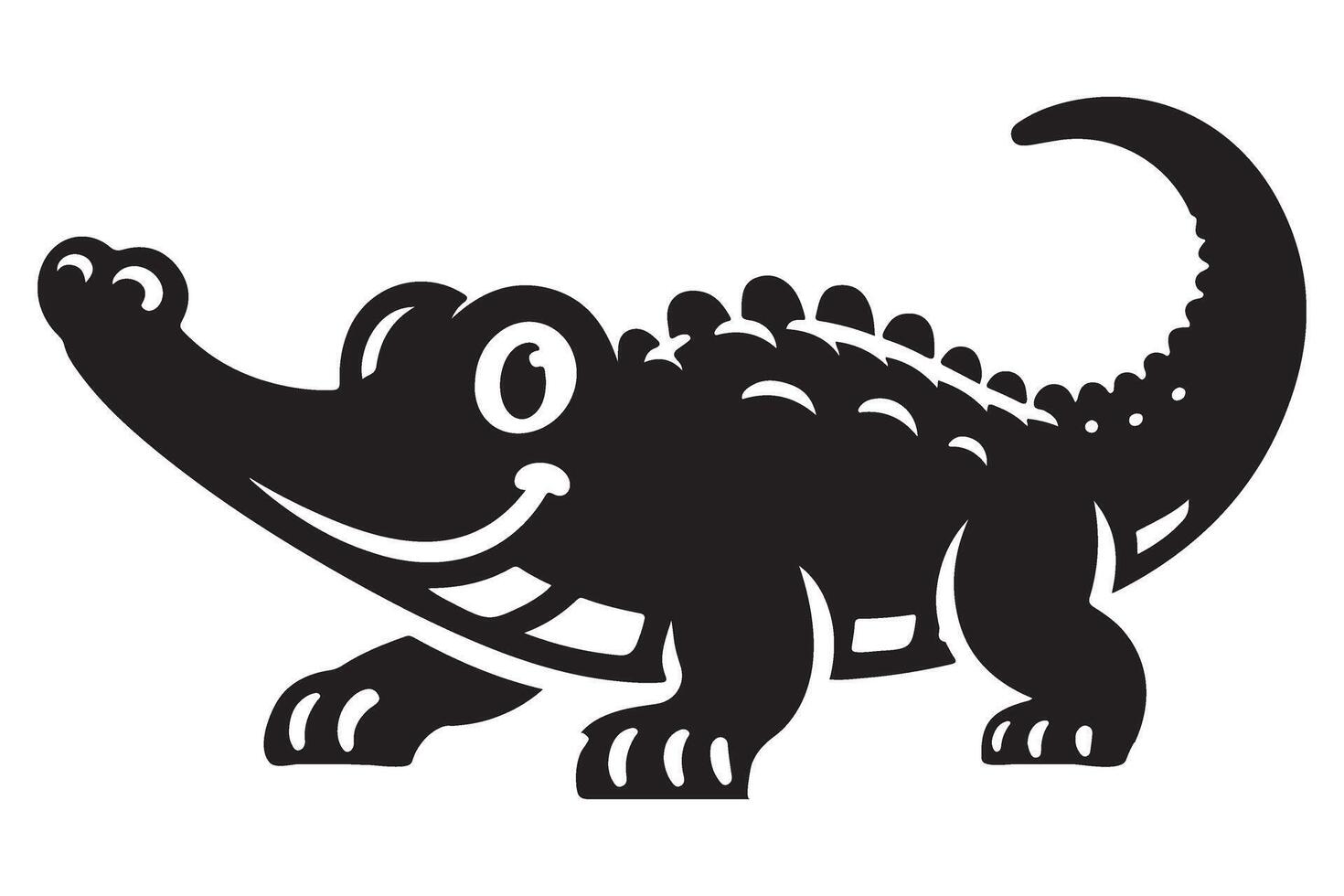 Cartoon alligator crocodile silhouette with smiling face art vector