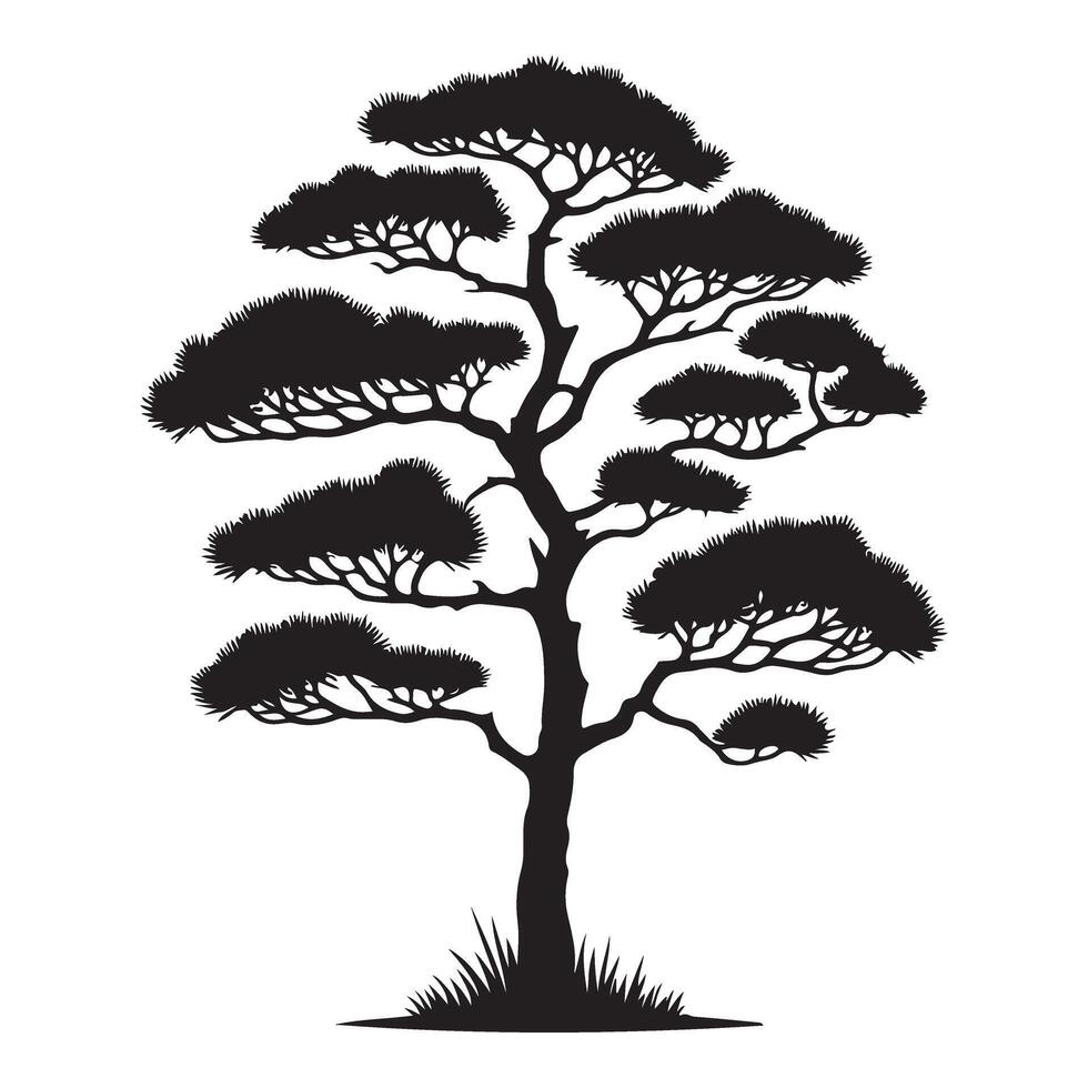Japanese Pine Tree Silhouette Art Illustration for Asian Design vector
