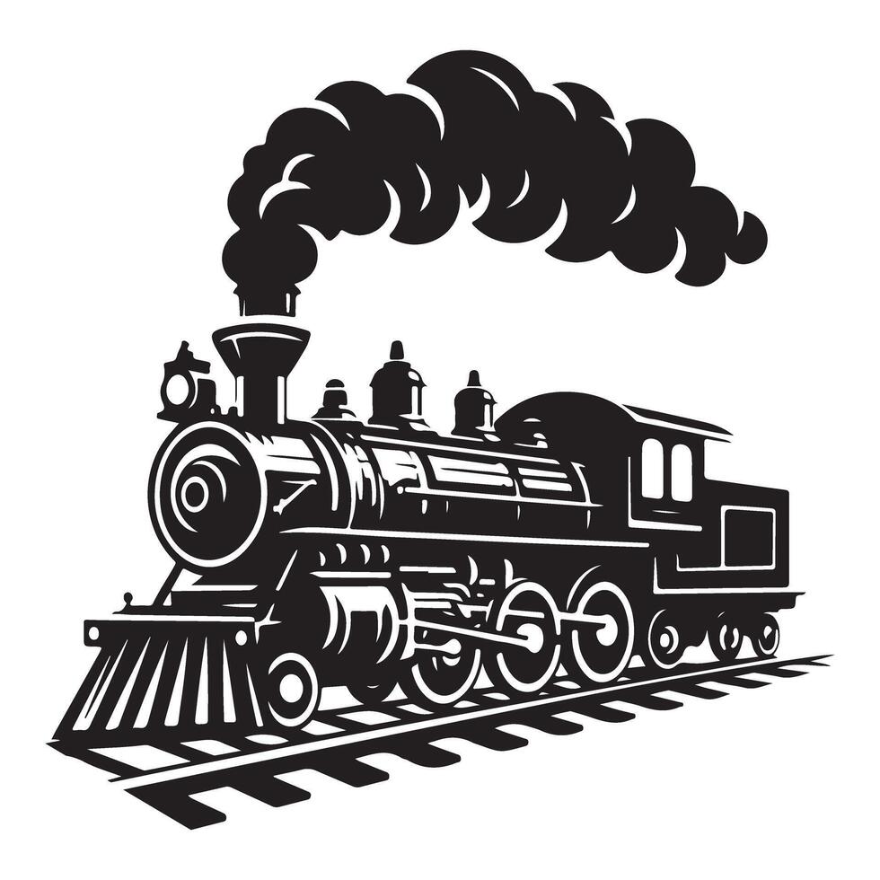 Silhouette Steam Train Locomotive Railroad Transportation Art vector