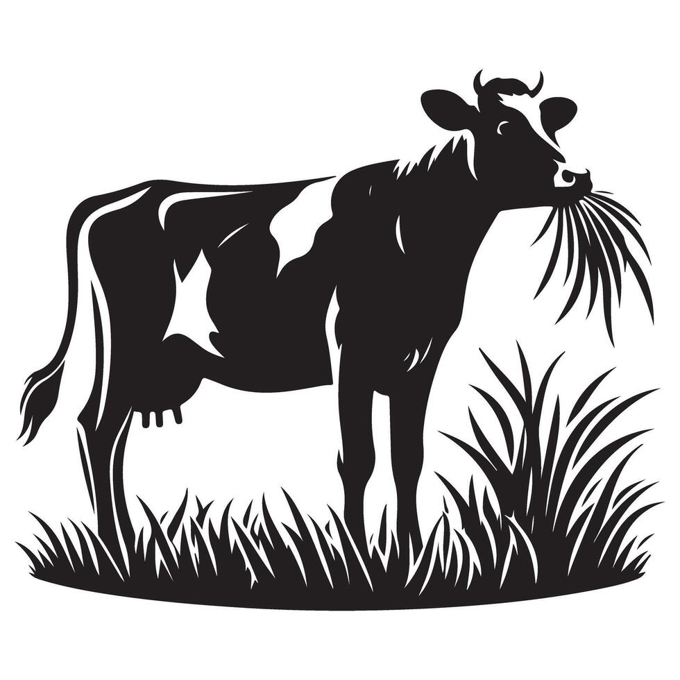Cow Grazing Silhouette Illustration Farm and Agriculture Designs vector
