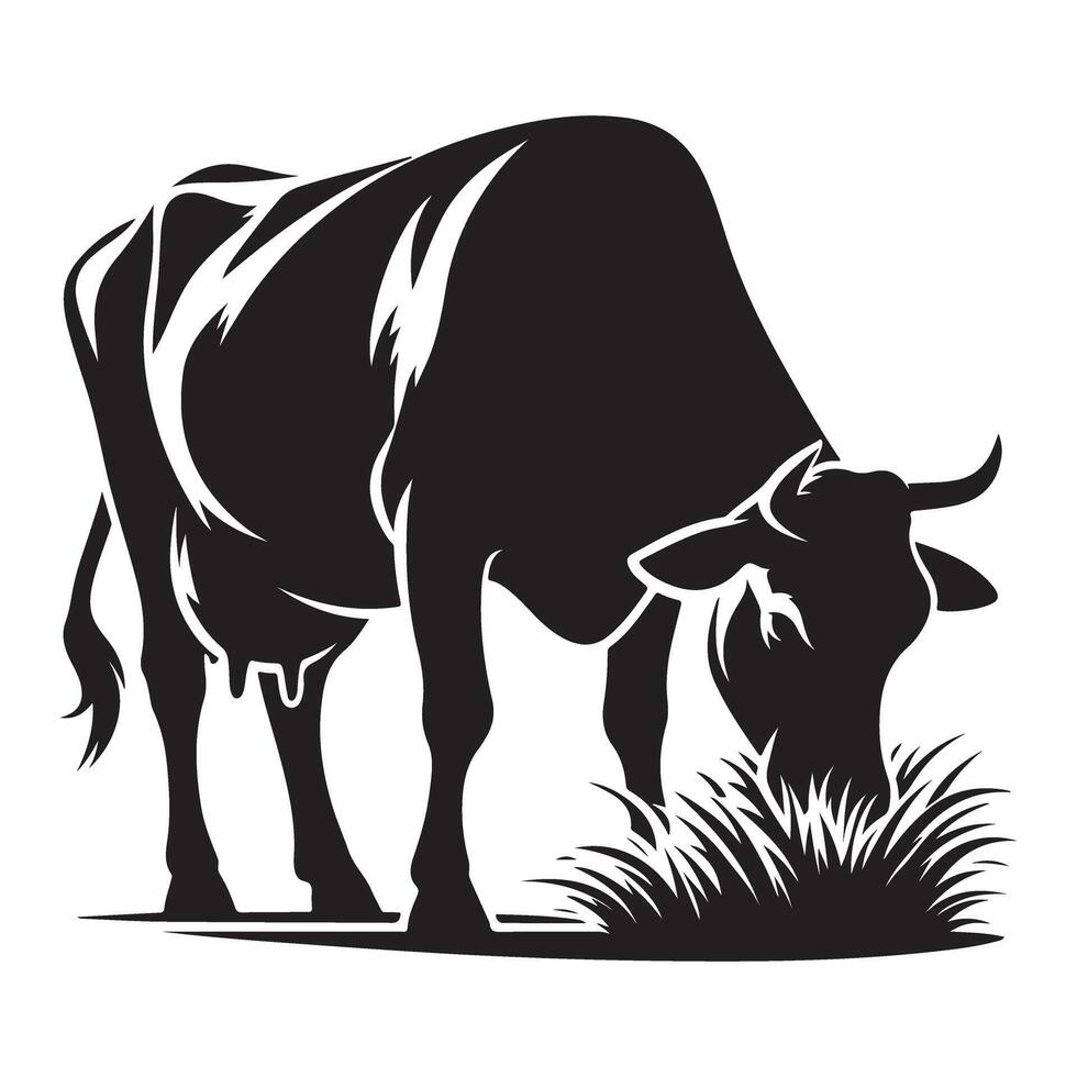 Grazing Cow Silhouette Art Farm Animals Livestock Pasture vector