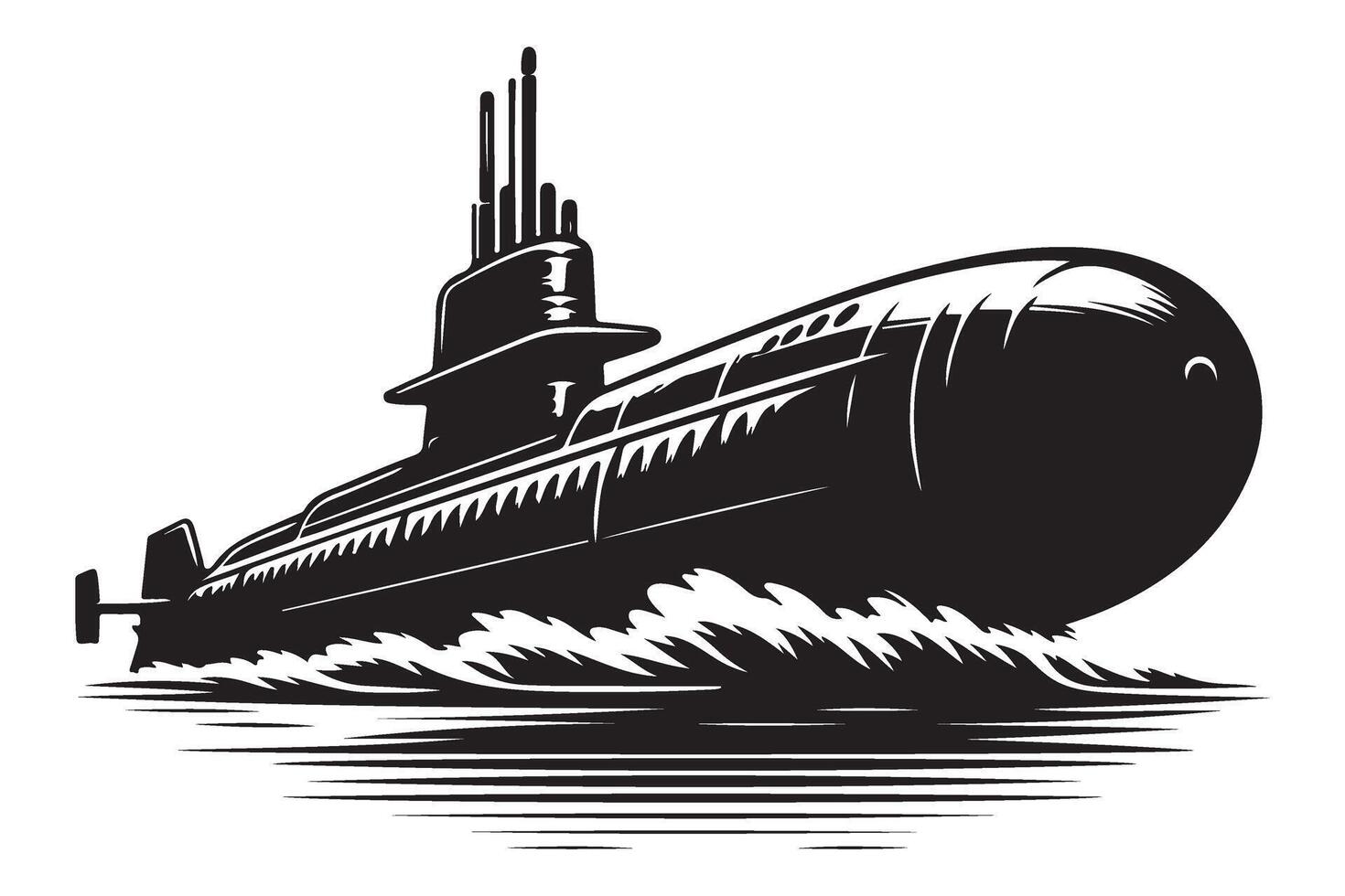 Submarine Vessel Undersea Exploration Silhouette Design Maritime Illustration vector