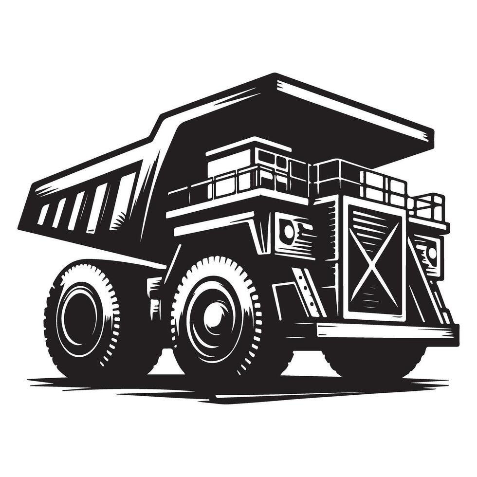 Bold Dump Truck Black and White Commercial Vehicle Silhouette vector