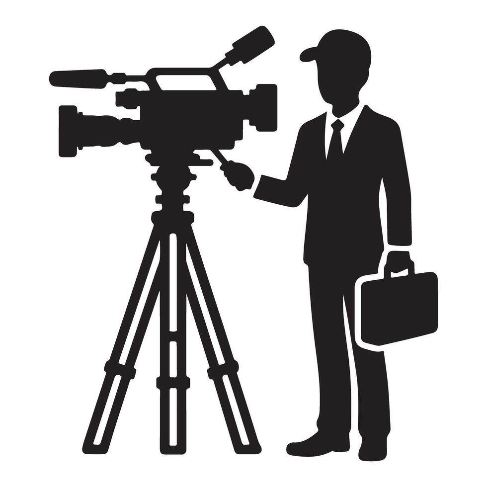 Silhouette Cameraman with Camera Illustration for News Media Coverage vector