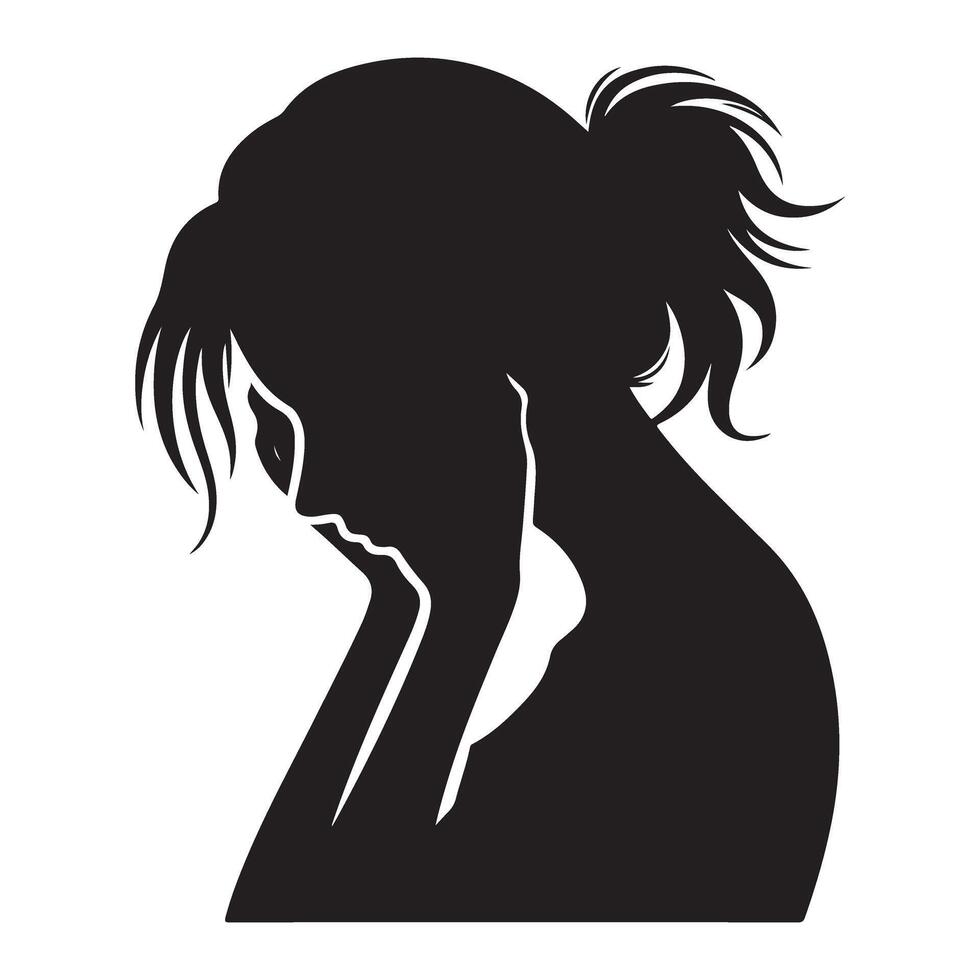 Sad Girl Silhouette Art Illustration of Depression and Anxiety vector