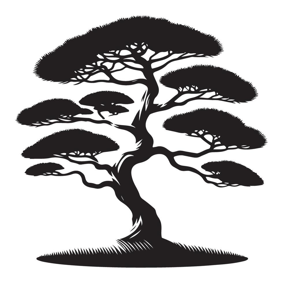 Serene Japanese Bonsai Tree Silhouette Illustration for Calmness vector