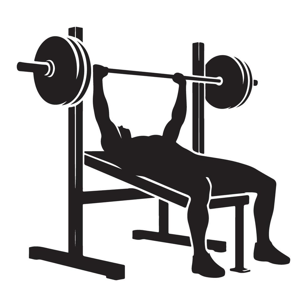 Silhouette Bodybuilder Lifting Weights on Bench Press Graphic Design Art vector