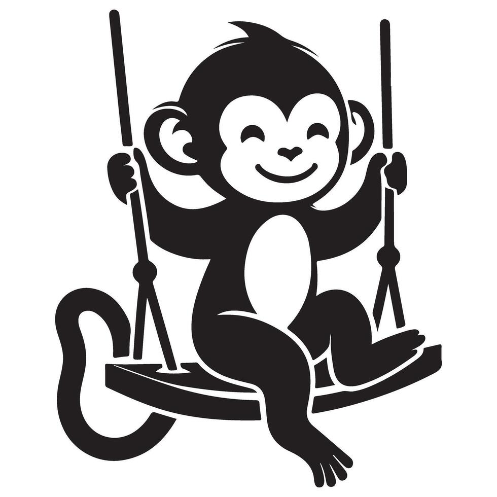 Monkey Silhouette Illustration Cute Swinging Primate Art vector