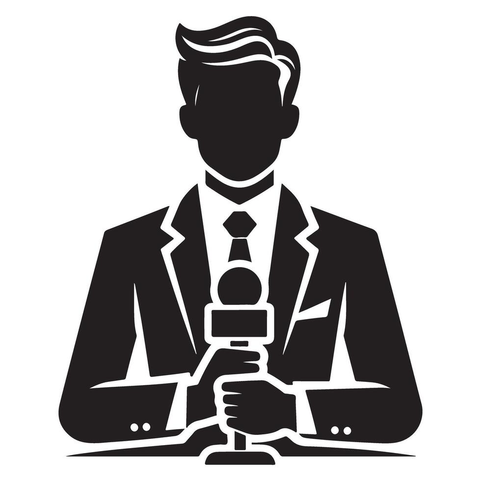 Silhouette of News Reporter Holding Microphone Illustration Artwork vector