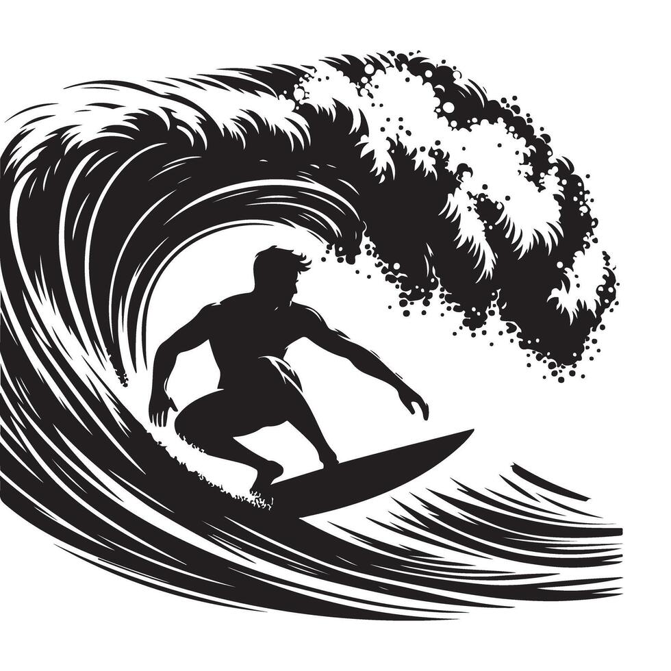 Silhouette Surfer Riding Ocean Wave Extreme Sport Art vector