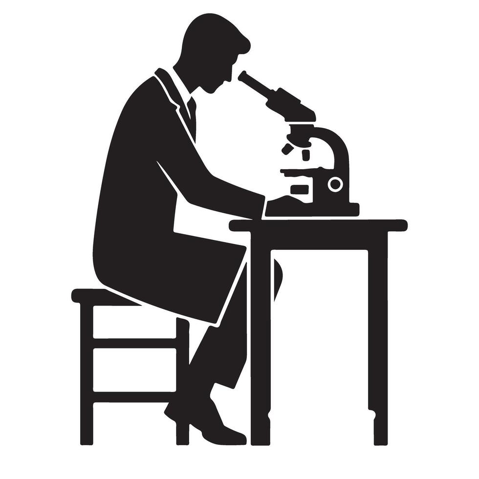 Silhouette Scientist Examining Specimen Under Microscope Detailed Scientific Research vector
