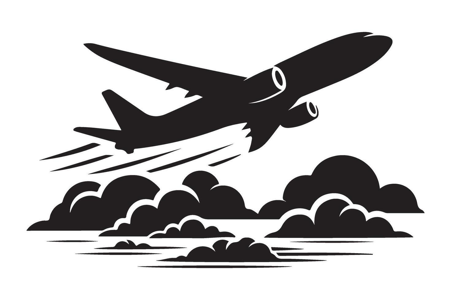Airplane Silhouette Soaring Above Clouds Air Travel Illustration vector