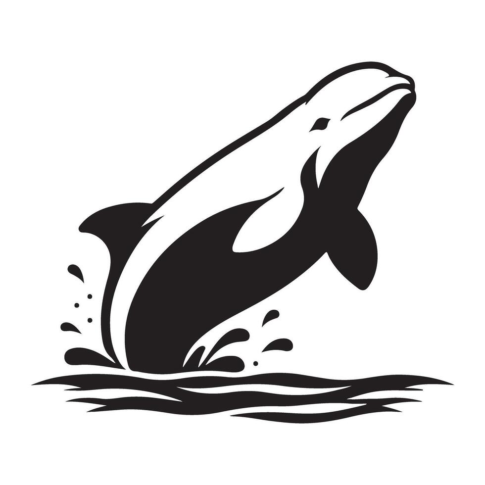 Energetic Dolphin Jumping Out of Water Silhouette Illustration vector