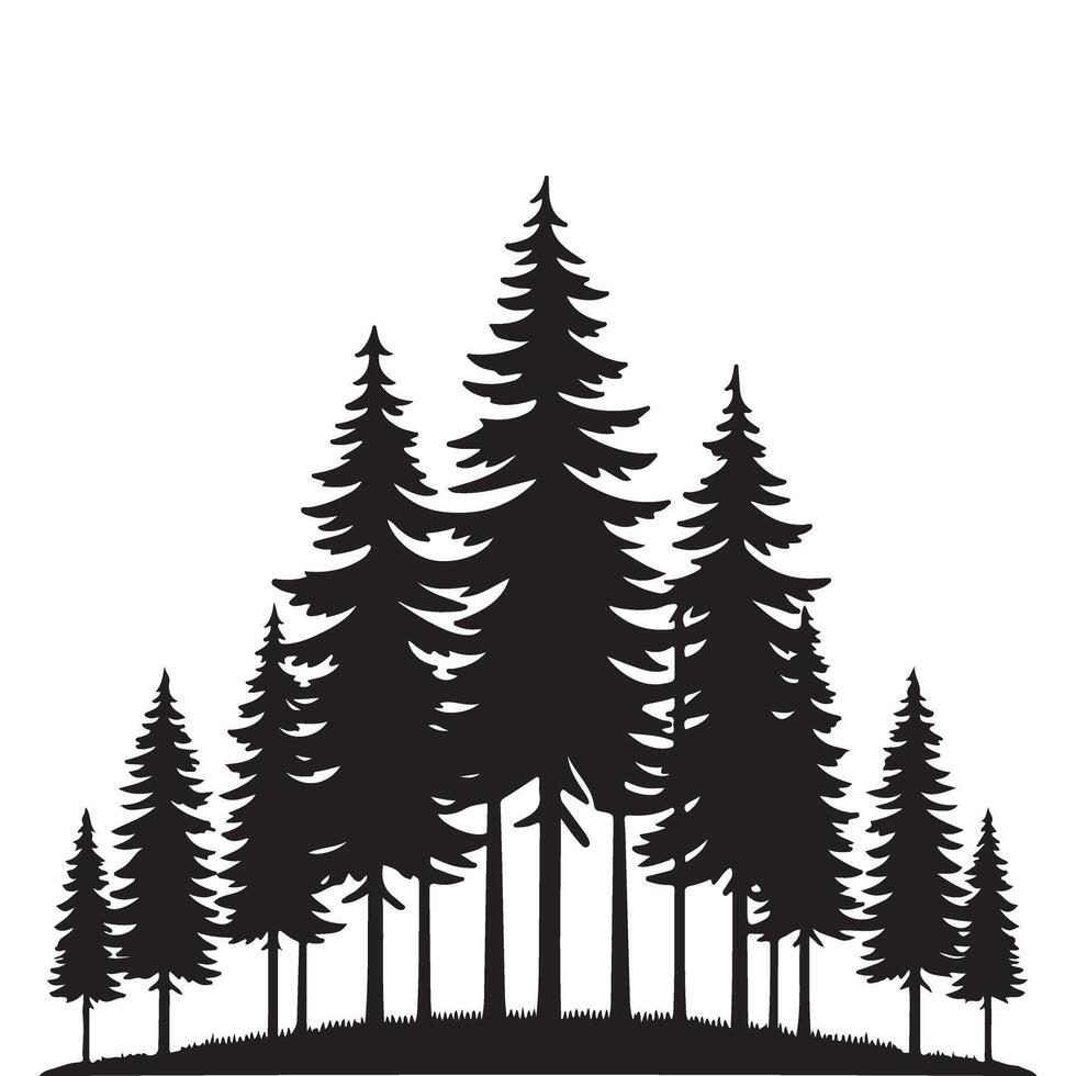 Silhouette of a forest landscape evergreen trees nature scene design vector