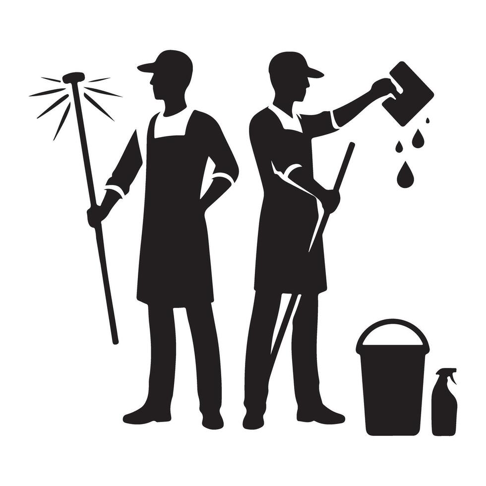 Silhouette Professional Cleaning Team Housekeeping Service Art vector