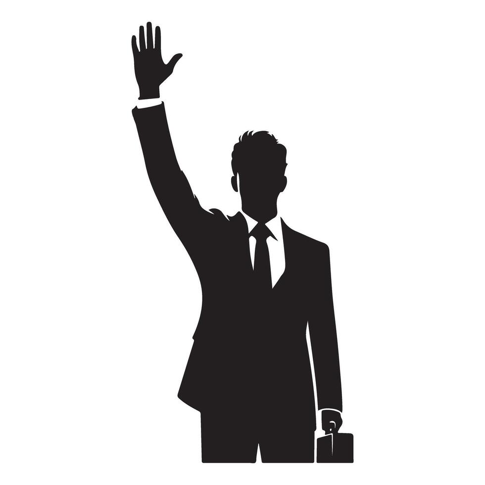 Silhouette professional businessman waving with briefcase art illustration vector