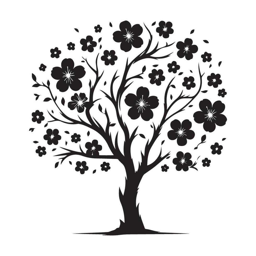 Cherry Blossom Tree Silhouette Art Symbolizing Spring Season vector
