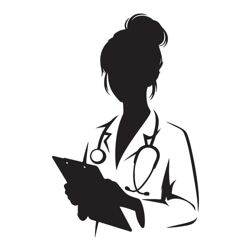 Silhouette of a Doctor in Lab Coat with Stethoscope and Clipboard vector