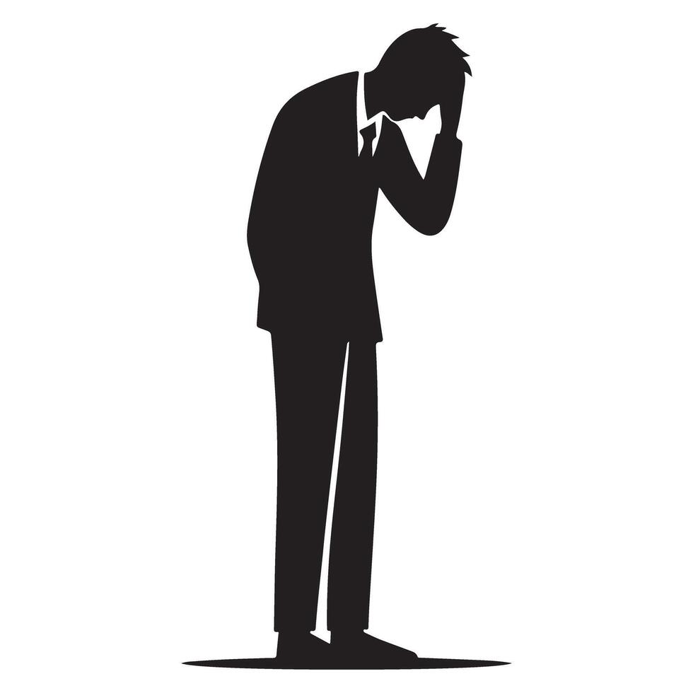 Silhouette of a frustrated businessman suffering from financial loss stress vector