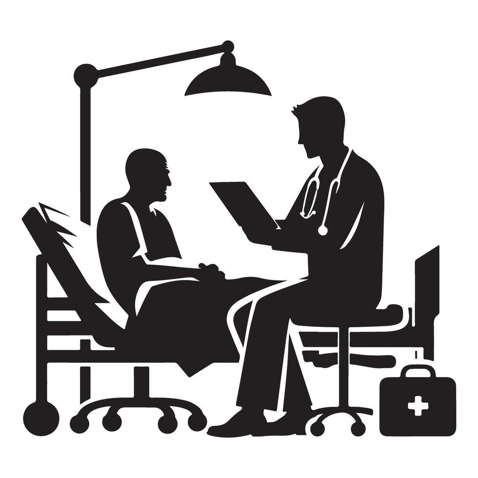Silhouette of Doctor Examining Patient for Healthcare Promotional Materials vector