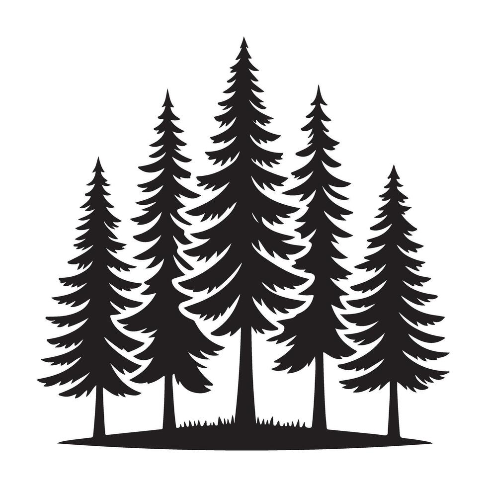 Lush coniferous trees forest for outdoor exploration design vector