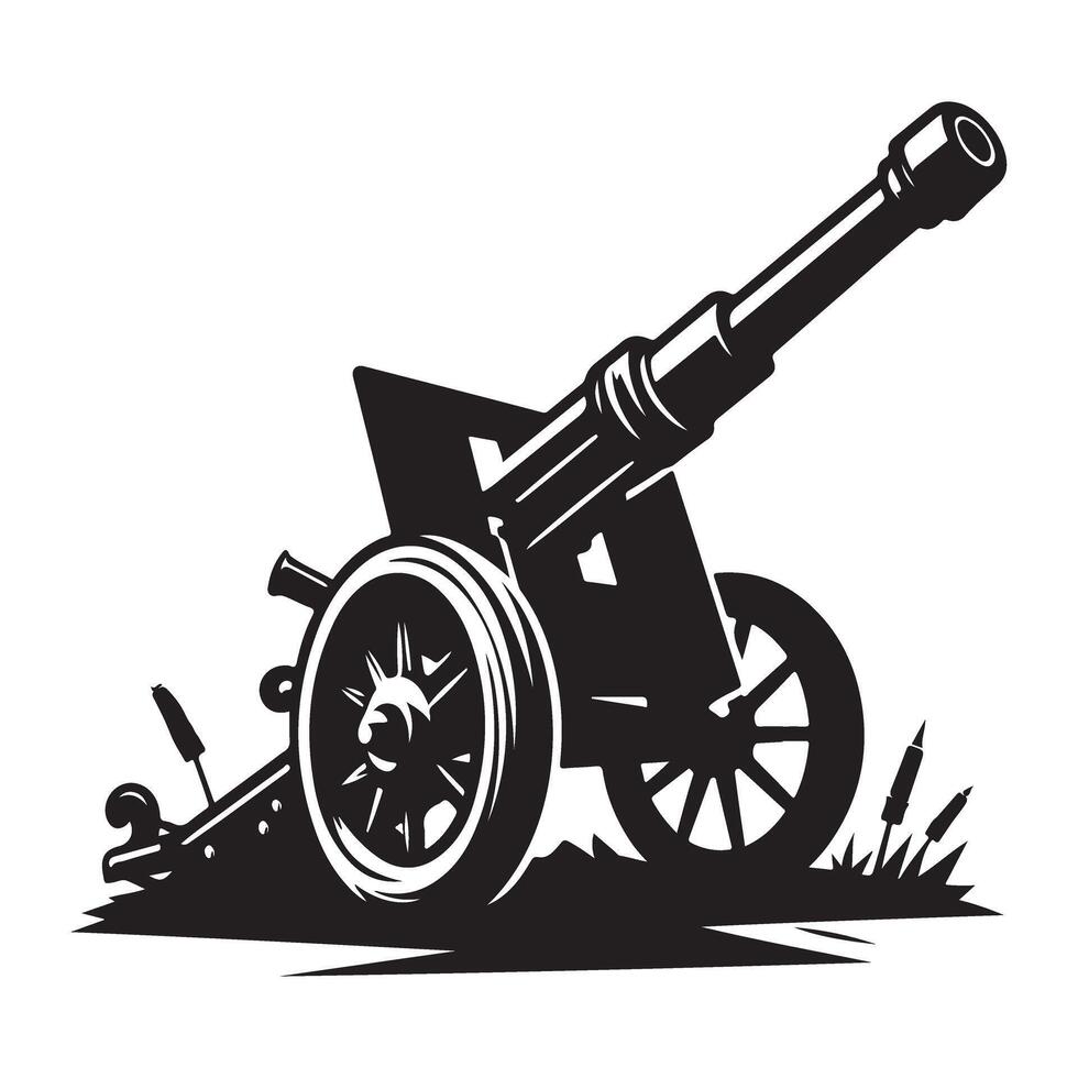 Old Cannon Silhouette Illustration Representing History and Warfare vector