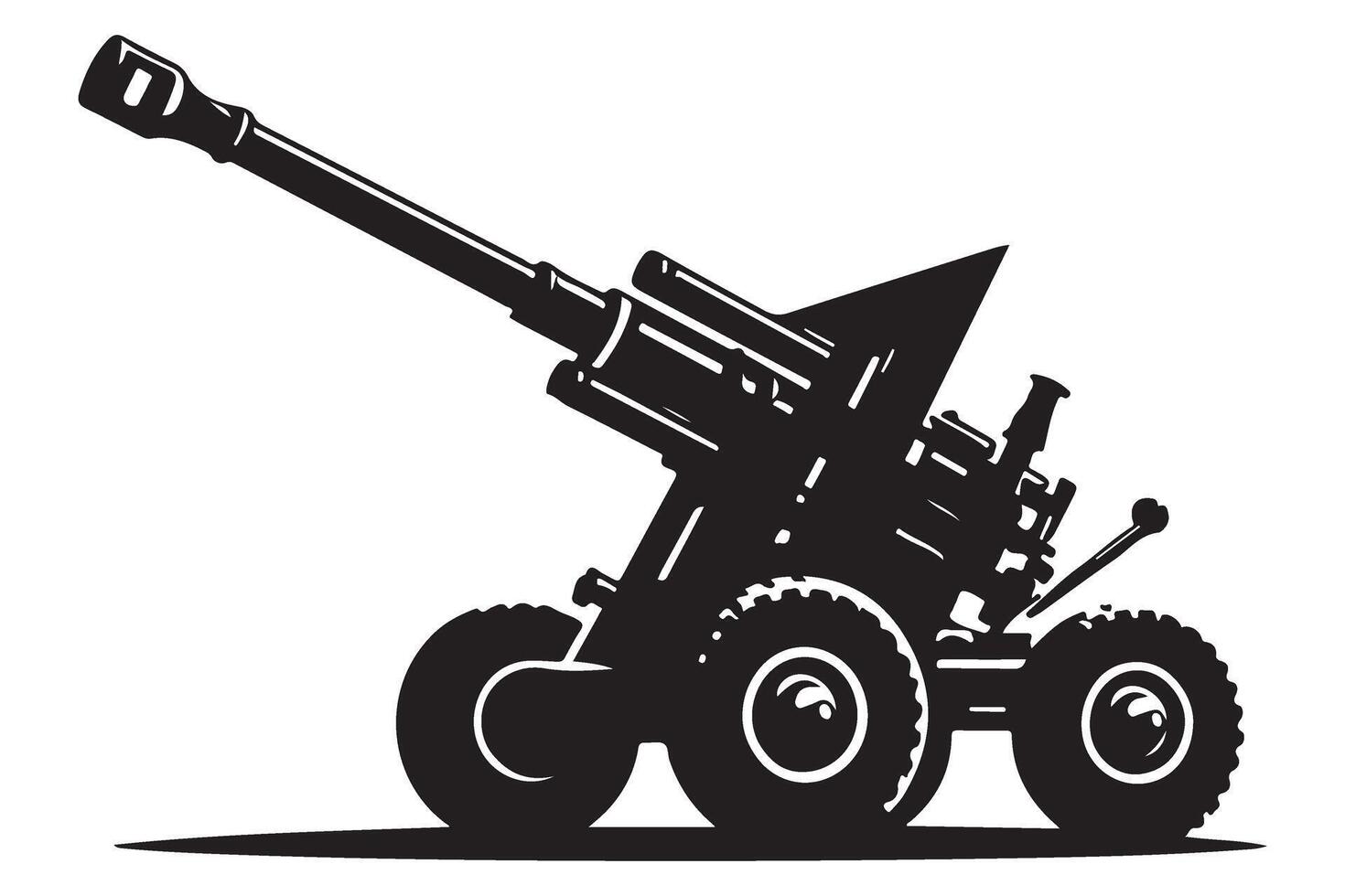 Modern Artillery Cannon Silhouette Illustration Powerful Military Technology Concept vector