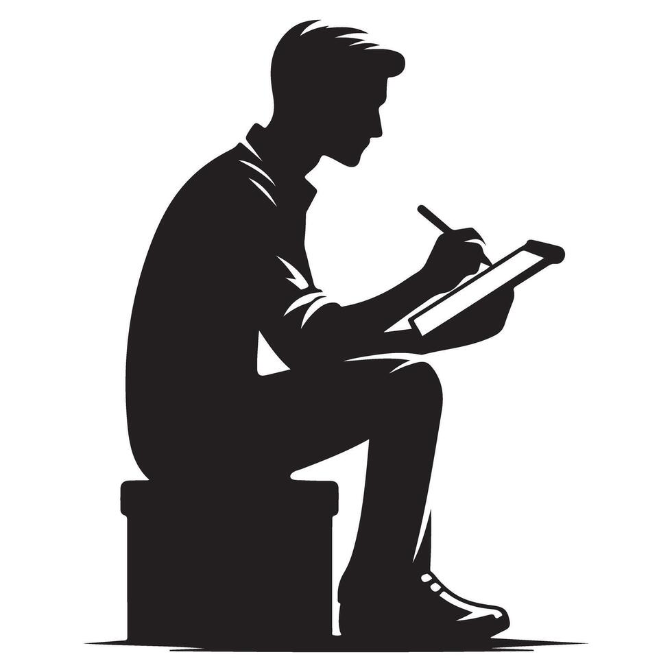 Artist drawing on tablet silhouette for digital creativity design vector