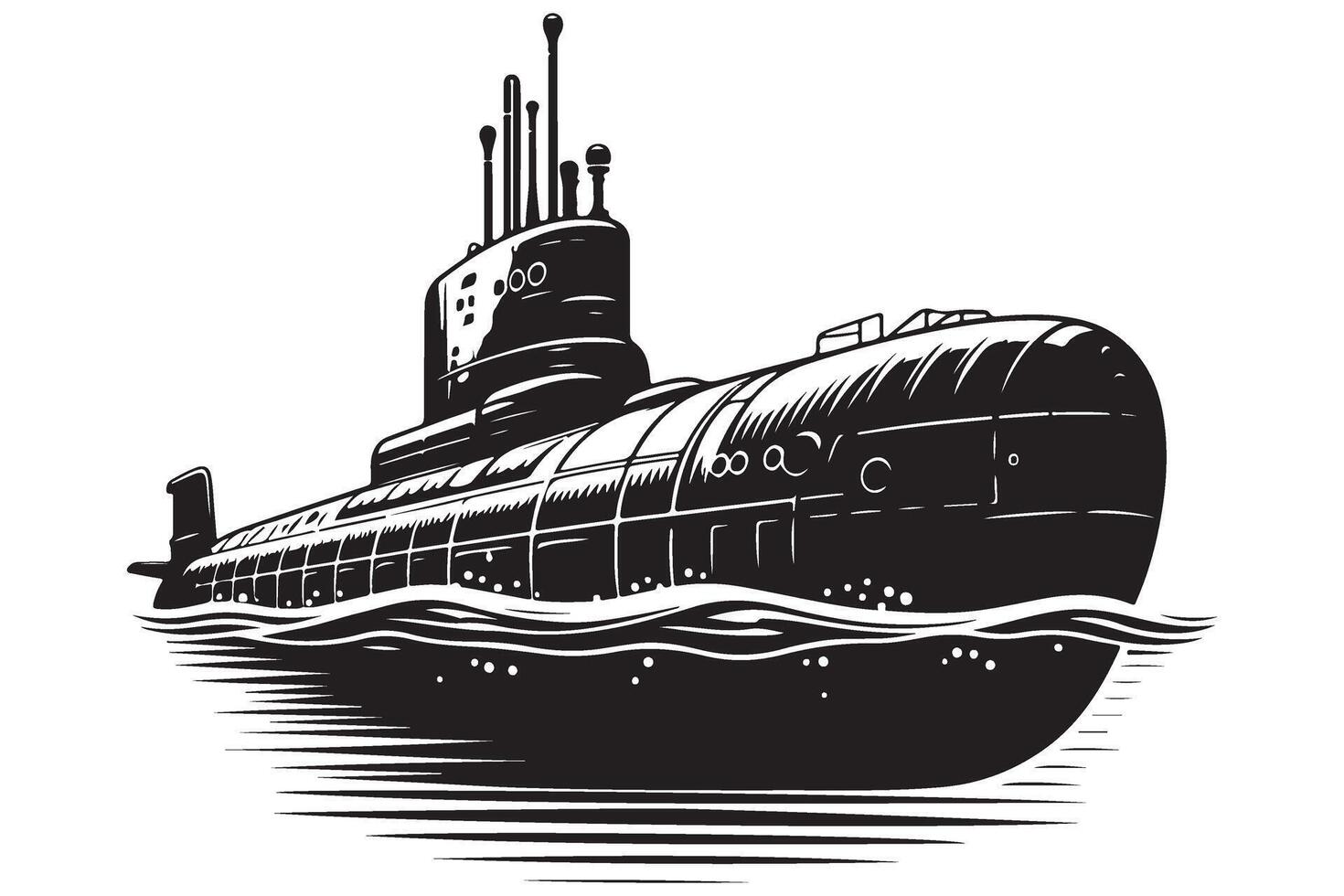 Detailed Submarine Illustration for Naval and Maritime Design vector