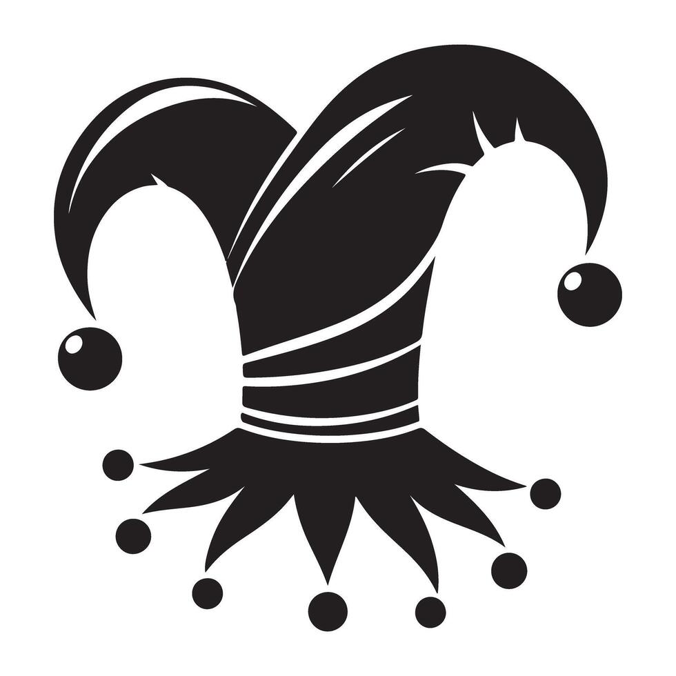 Silhouette jester hat playful joker carnival costume illustration design vector