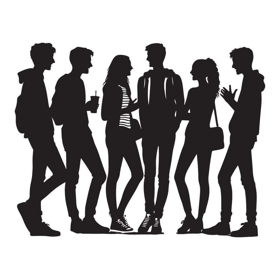 Silhouette of Diverse Group Teens Engaging in Casual Conversation vector