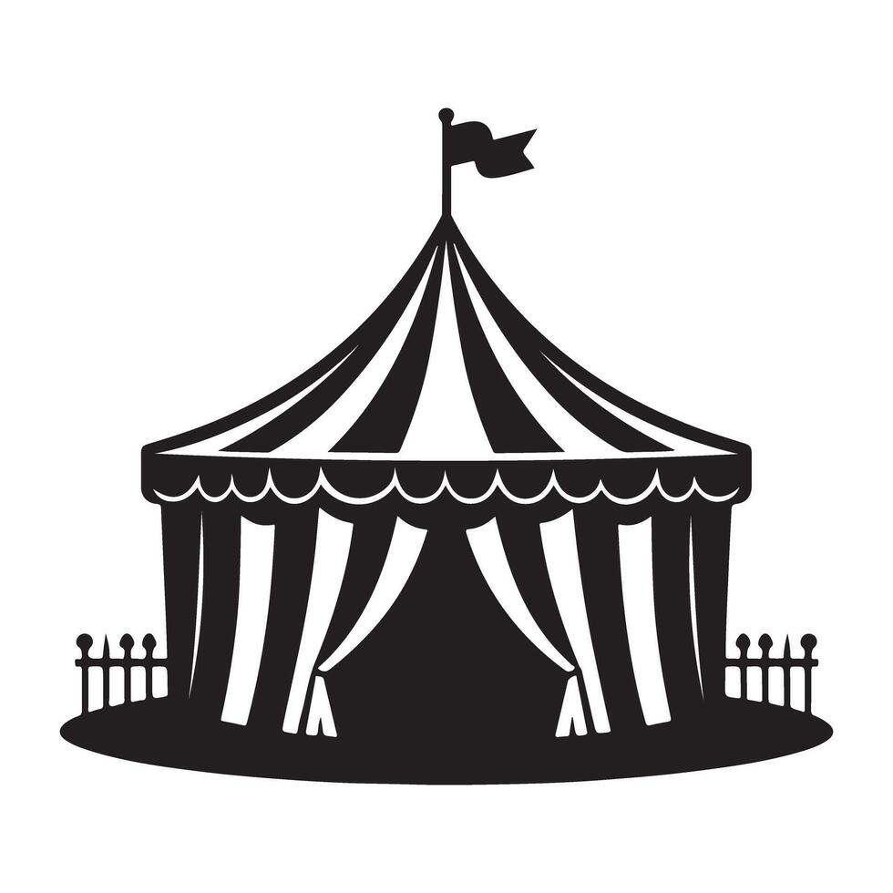 Silhouette of a Traditional Circus Tent with Fences Art vector