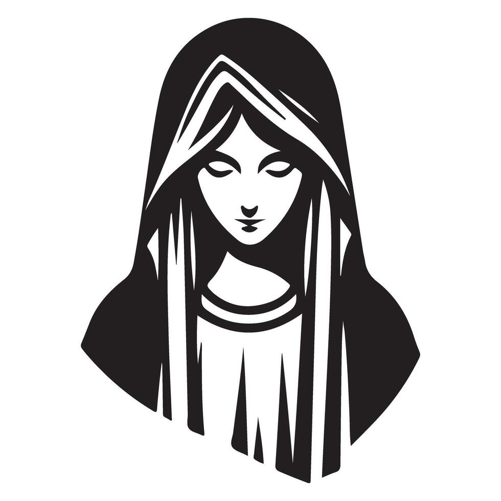 Virgin Mary spiritual illustration of mother figure silhouette vector